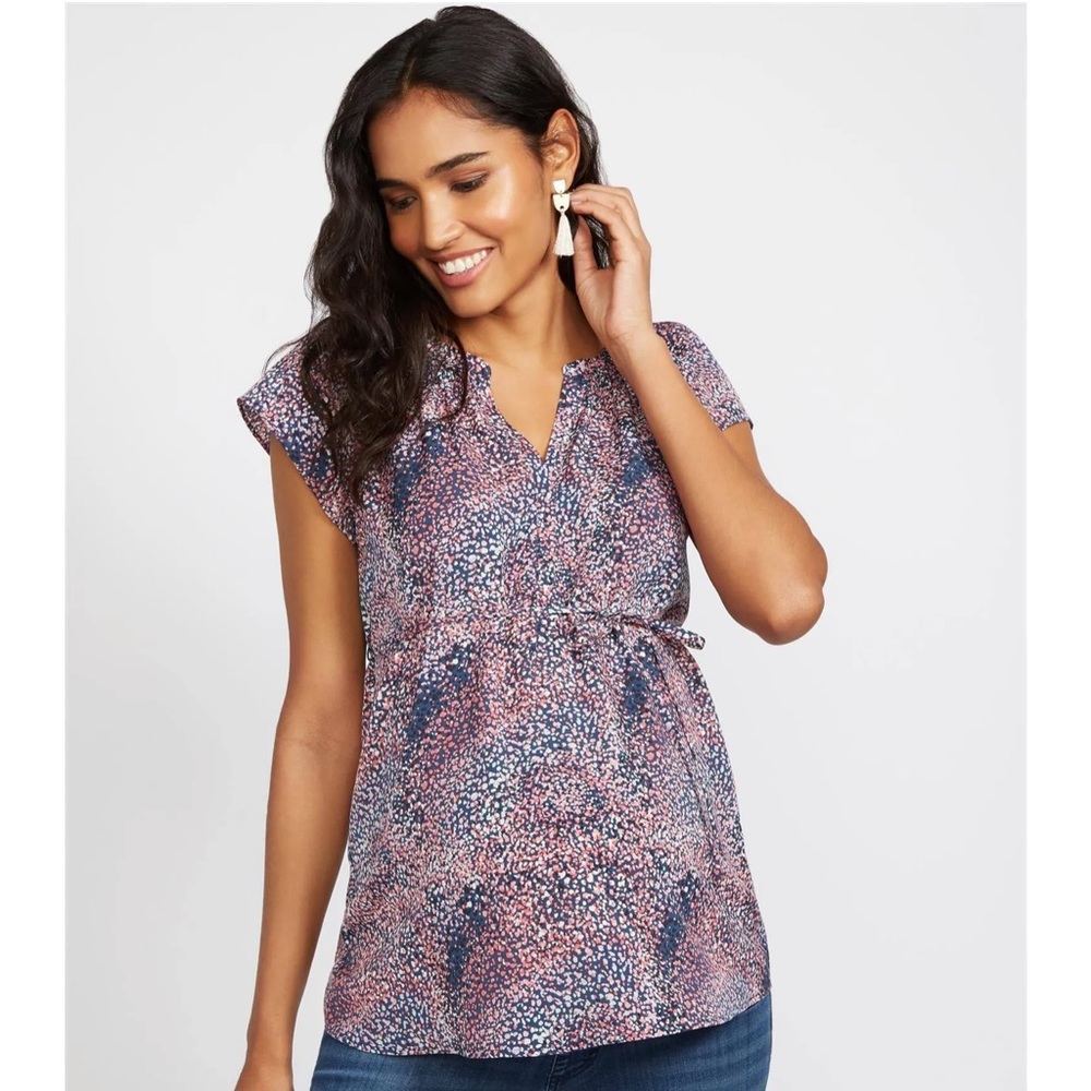 🤰Motherhood Maternity flutter sleeve pleated neck maternity top